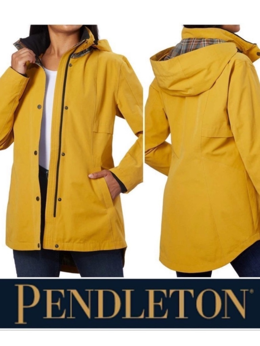 PENDLETON Rain trail Jacket Hooded Parka Coat Med wms Goldenrod Yellow plaid